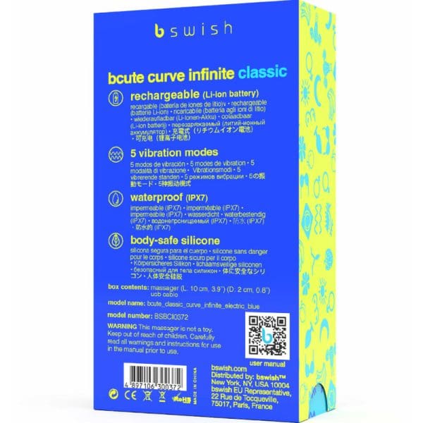 B SWISH - BCUTE CURVE INFINITE CLASSIC RECHARGEABLE VIBRATOR BLUE SILICONE 5